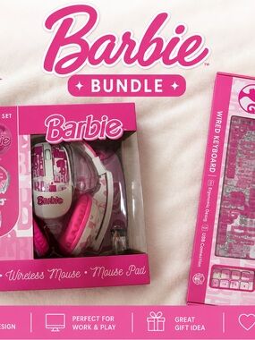 💗 Barbie Tech Bundle — Headset, Wireless Mouse & Wired Keyboard 💗